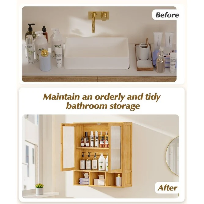 Bathroom Wall Cabinet with 2 Frosted Door