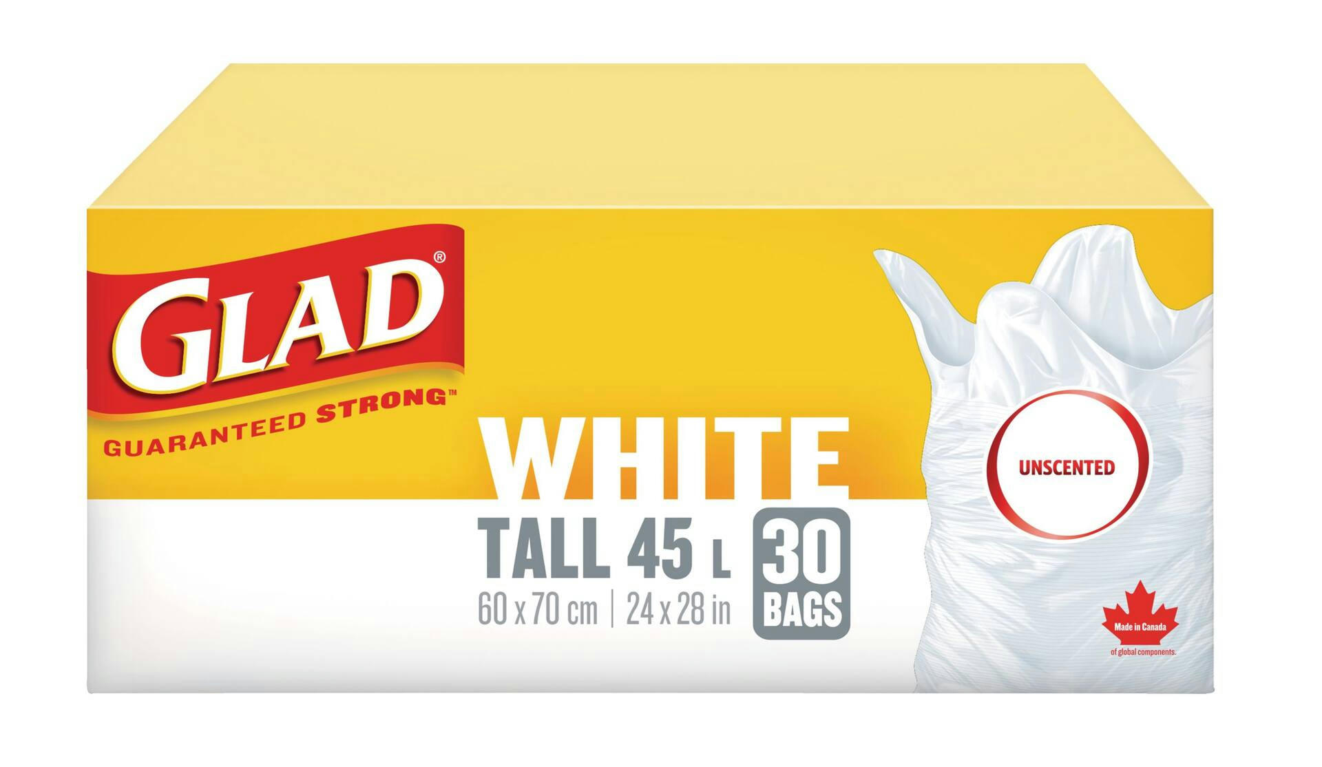 Glad Tall Unscented Garbage Bags, 30-pk, White, 45-L
