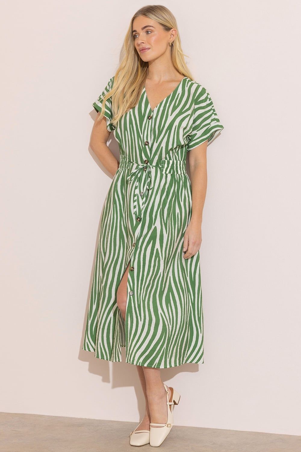 Klass. Printed Button Down Midi Dress