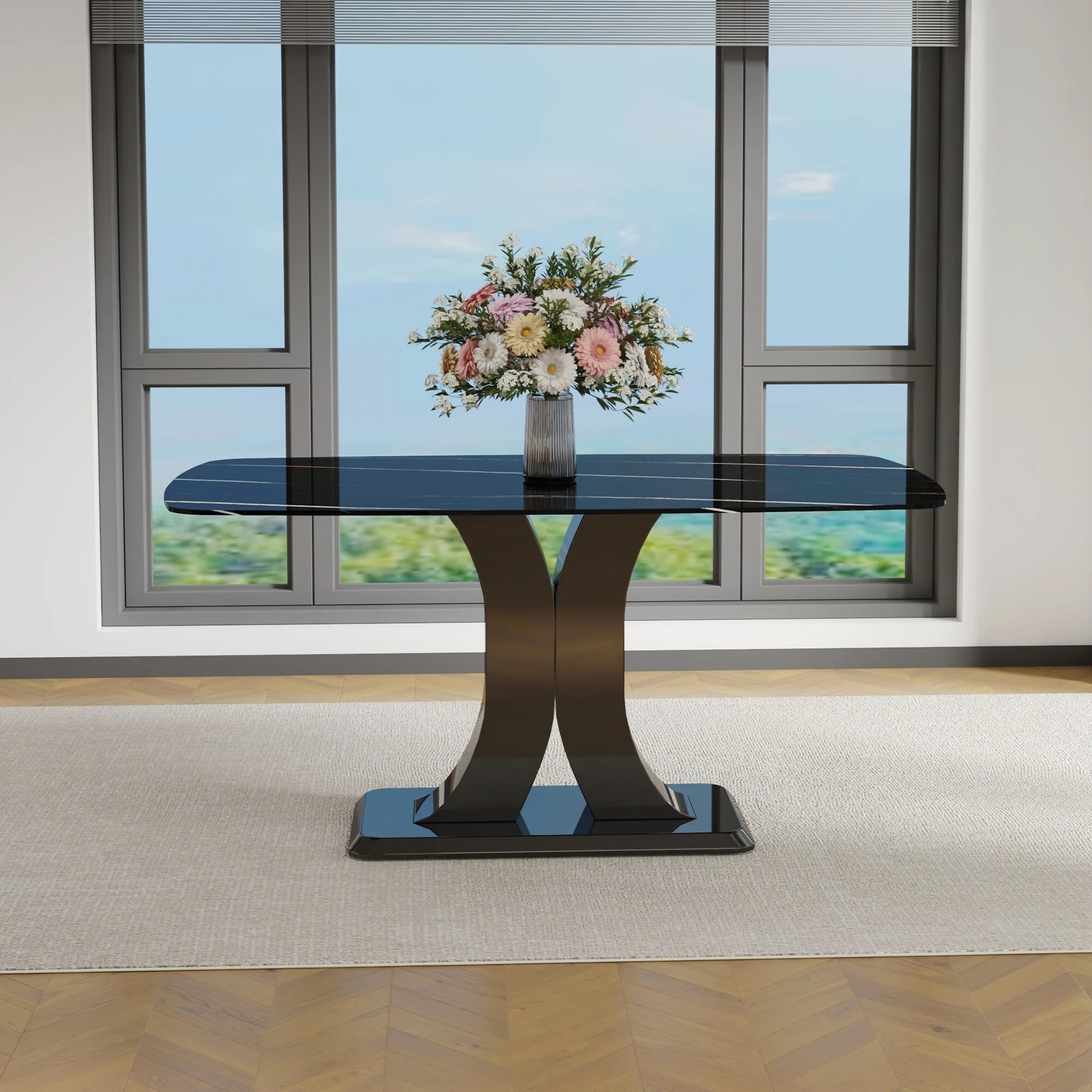 Rectangular 63 Marble Dining Table with X-Shape MDF Base