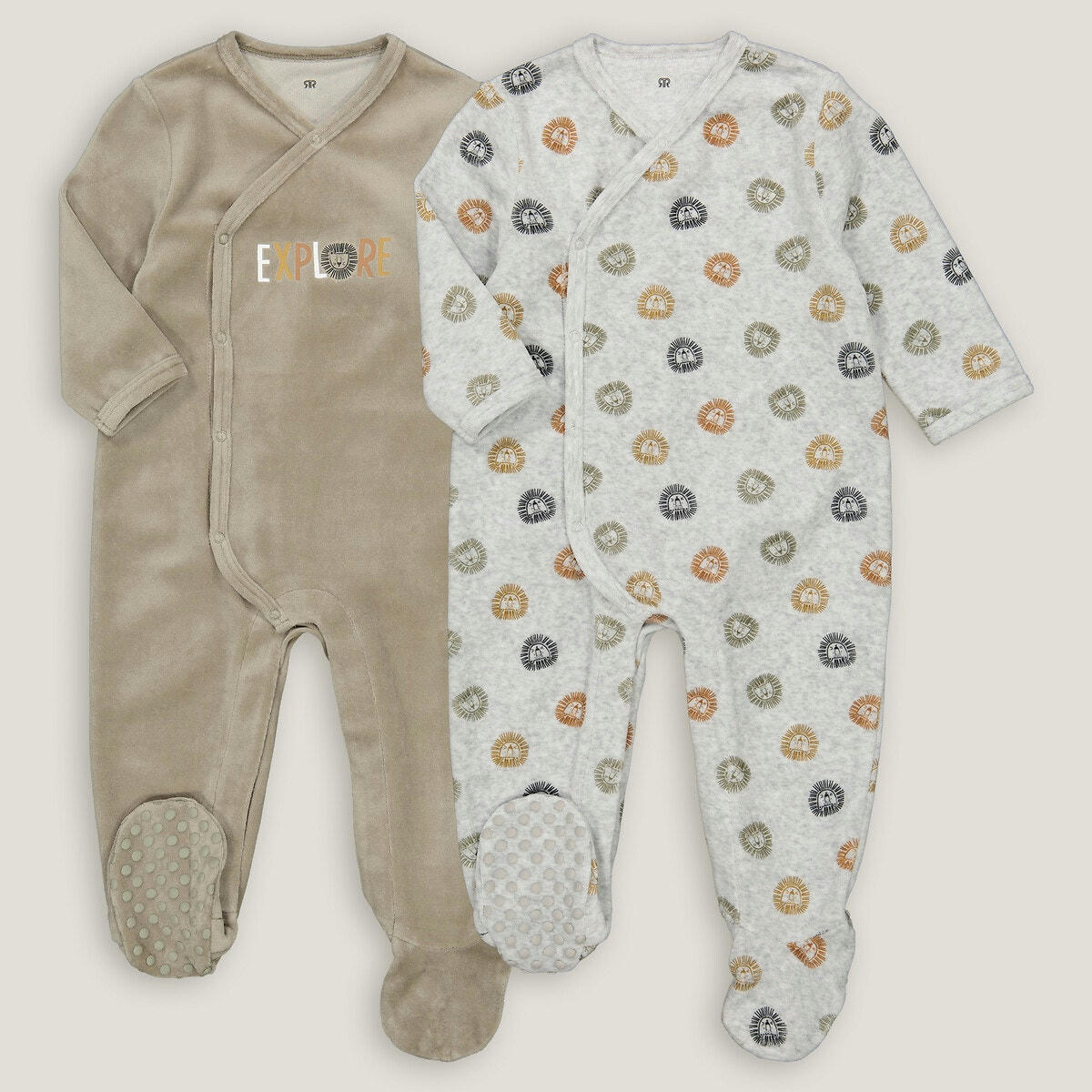 Lot de 2 pyjamas 1 pièce en velours, motif lion
