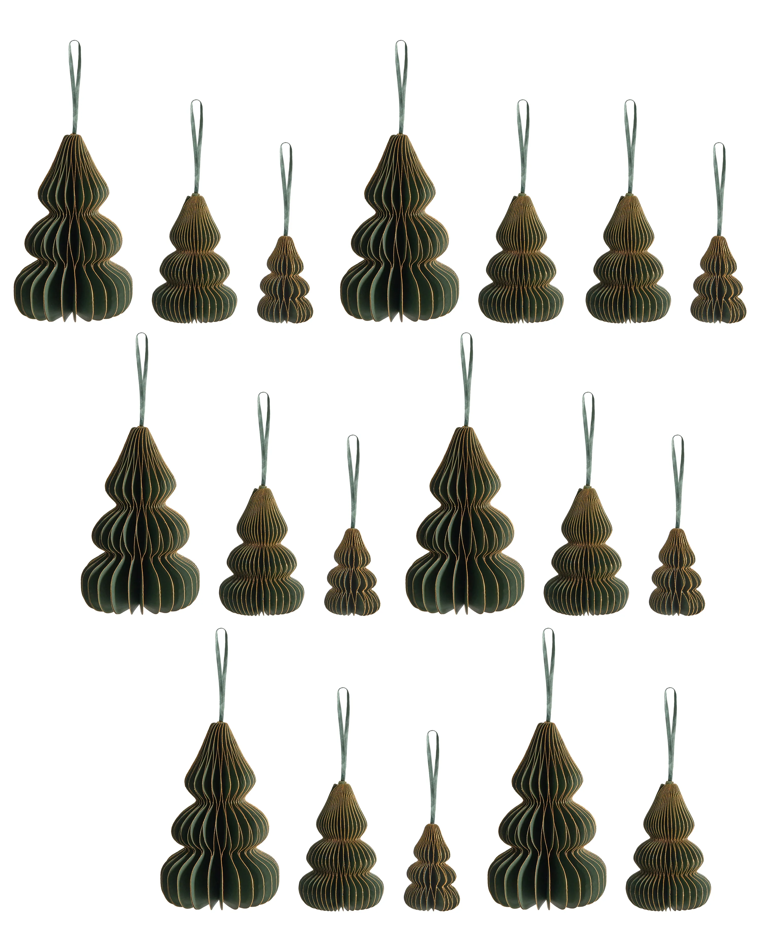 Set of 19 Christmas Tree Ornaments ORKLA Paper Green