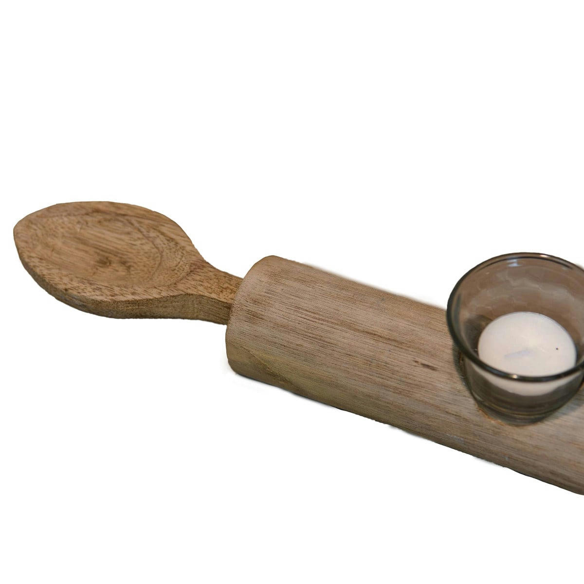 PLOUHA - Photophore artisanal en forme cuillère 46 cm  naturel 47x7x9 cm