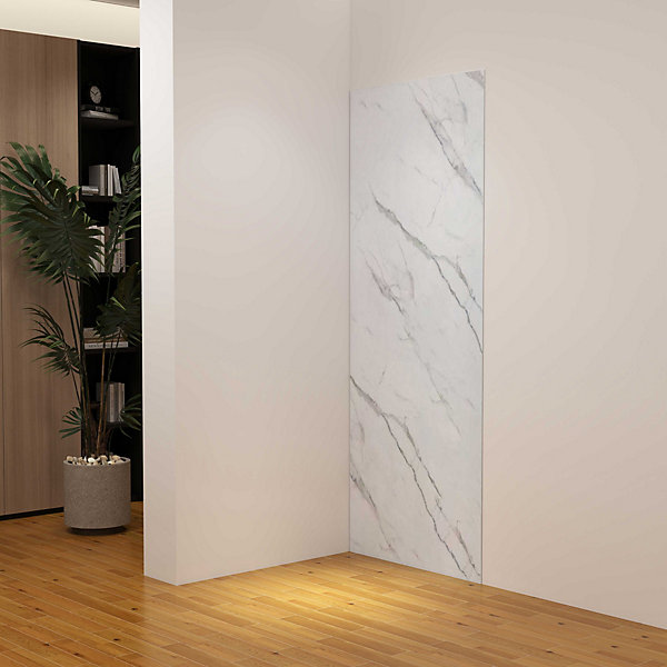 Panneau mural de douche effet blanc marbre 90 x 210 cm mural aluminium - étanche, durable et facile à nettoyer