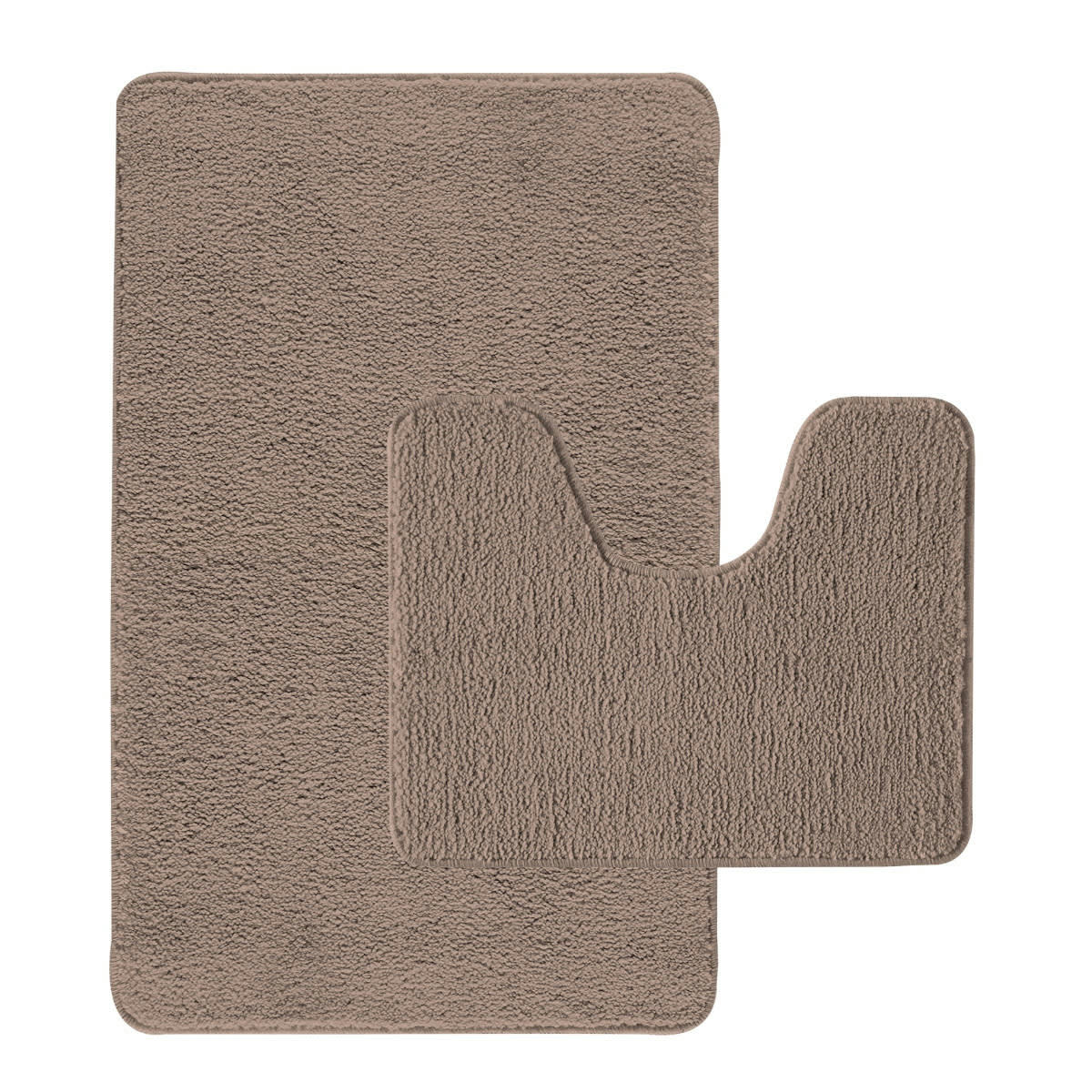POLYNESIE - Lot de 2 tapis de bain polyester  50x80cm +  contour taupe