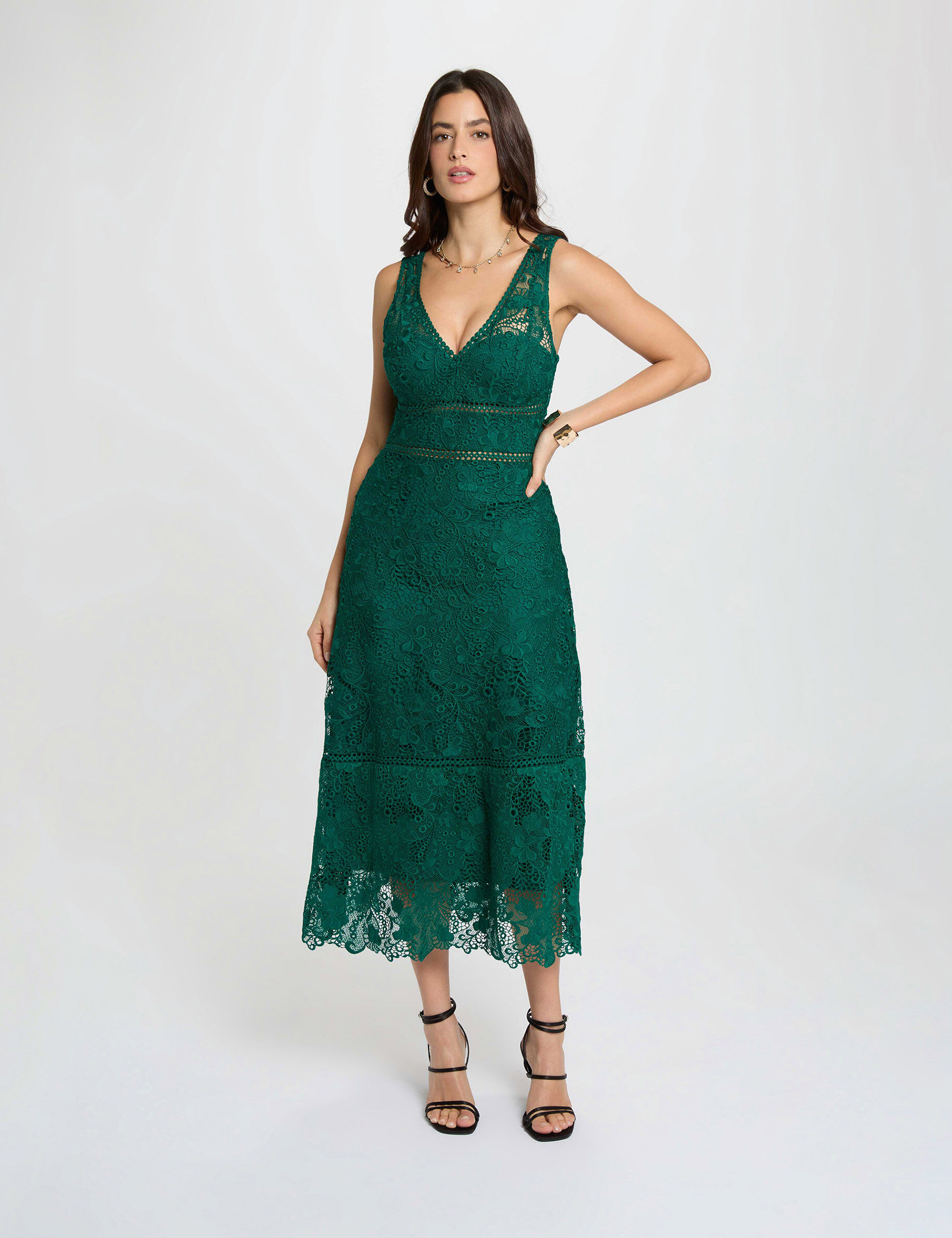 Long Lace Dress Green Women