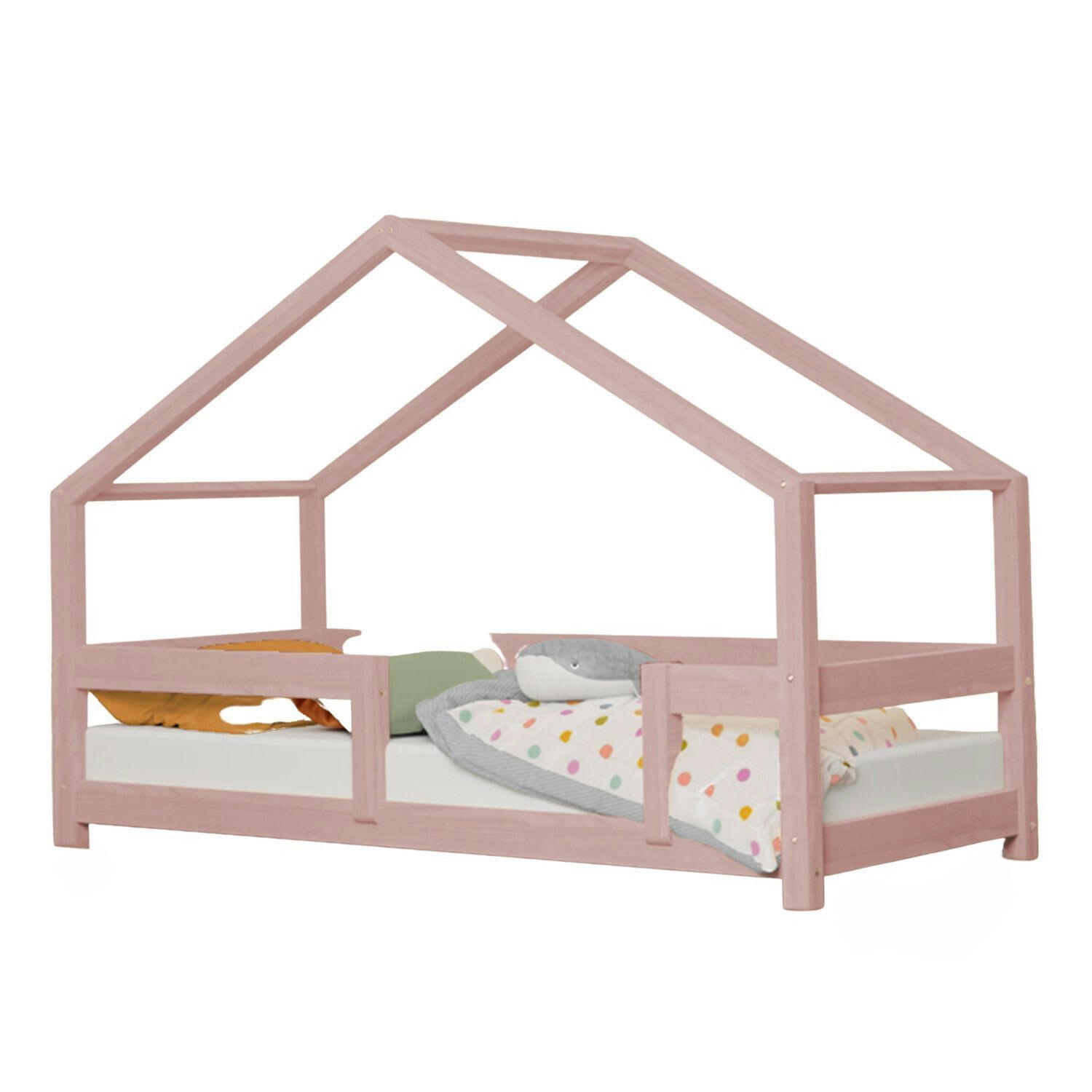- Lit cabane enfant LUCKY 90 x 200 rose pastel
