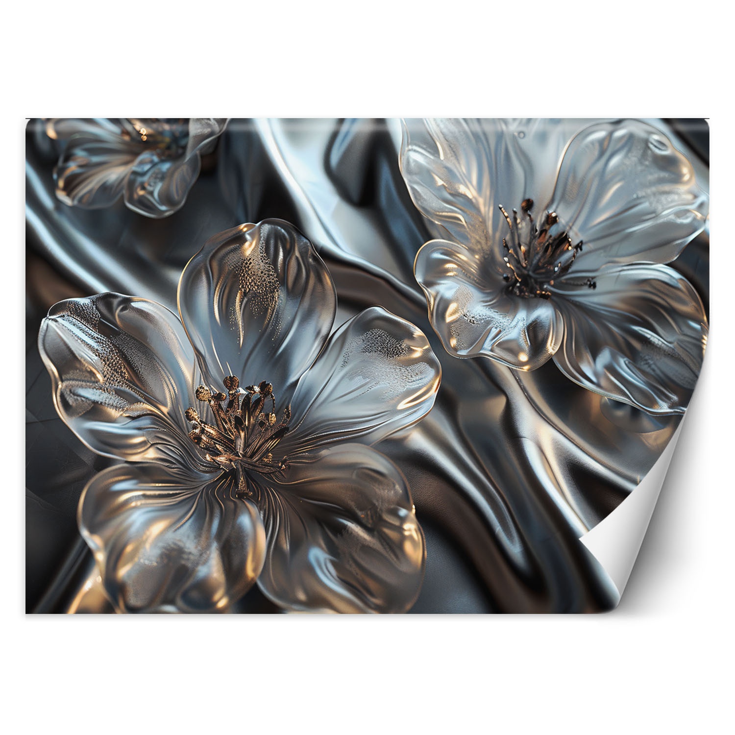 Feeby Fototapeta, Eleganckie srebrne szklane kwiaty 150x105