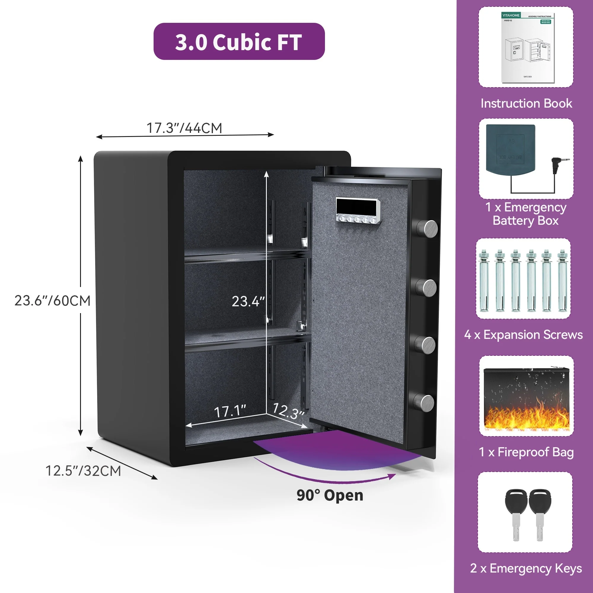Round Fireproof Safe Box with Combination Lock、Key Lock and Knob Lock