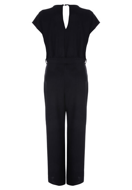 Womens Black Shimmer Wrap Front Jumpsuit