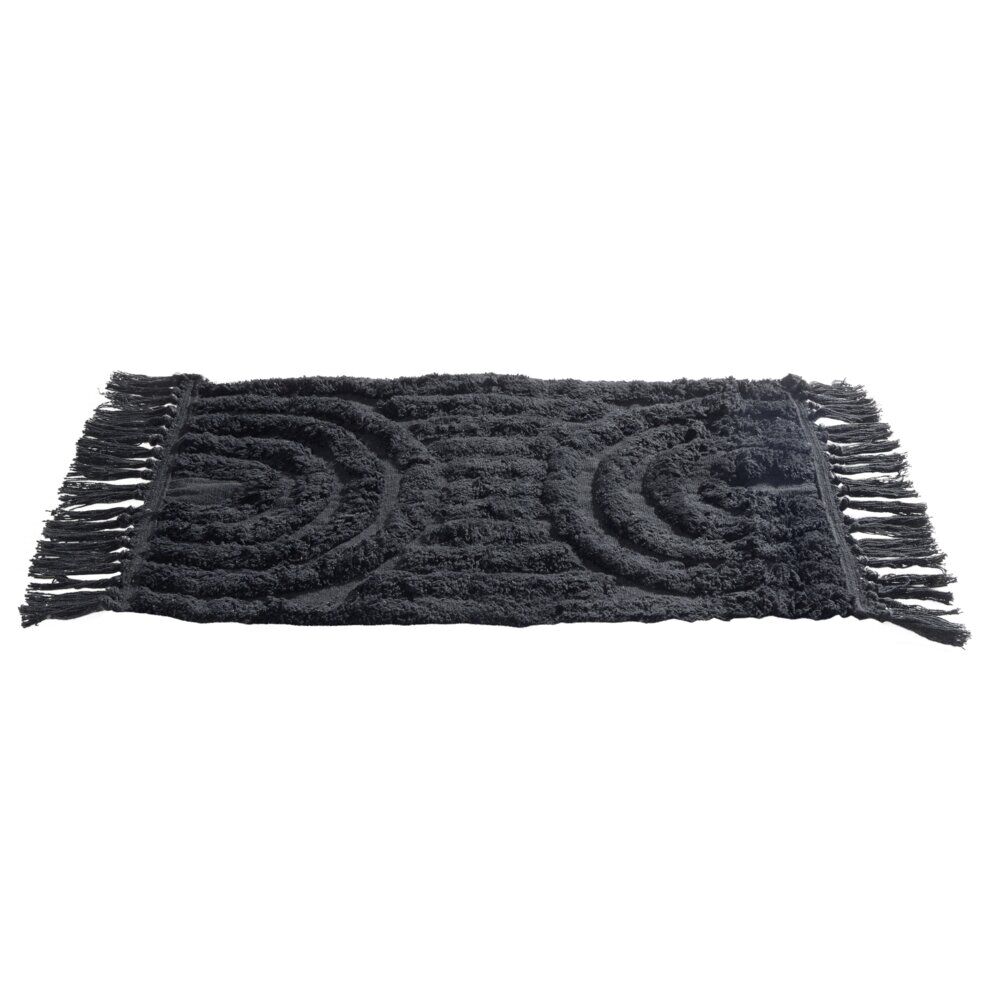 Tapis salle de bain frange coton noir 50x80cm