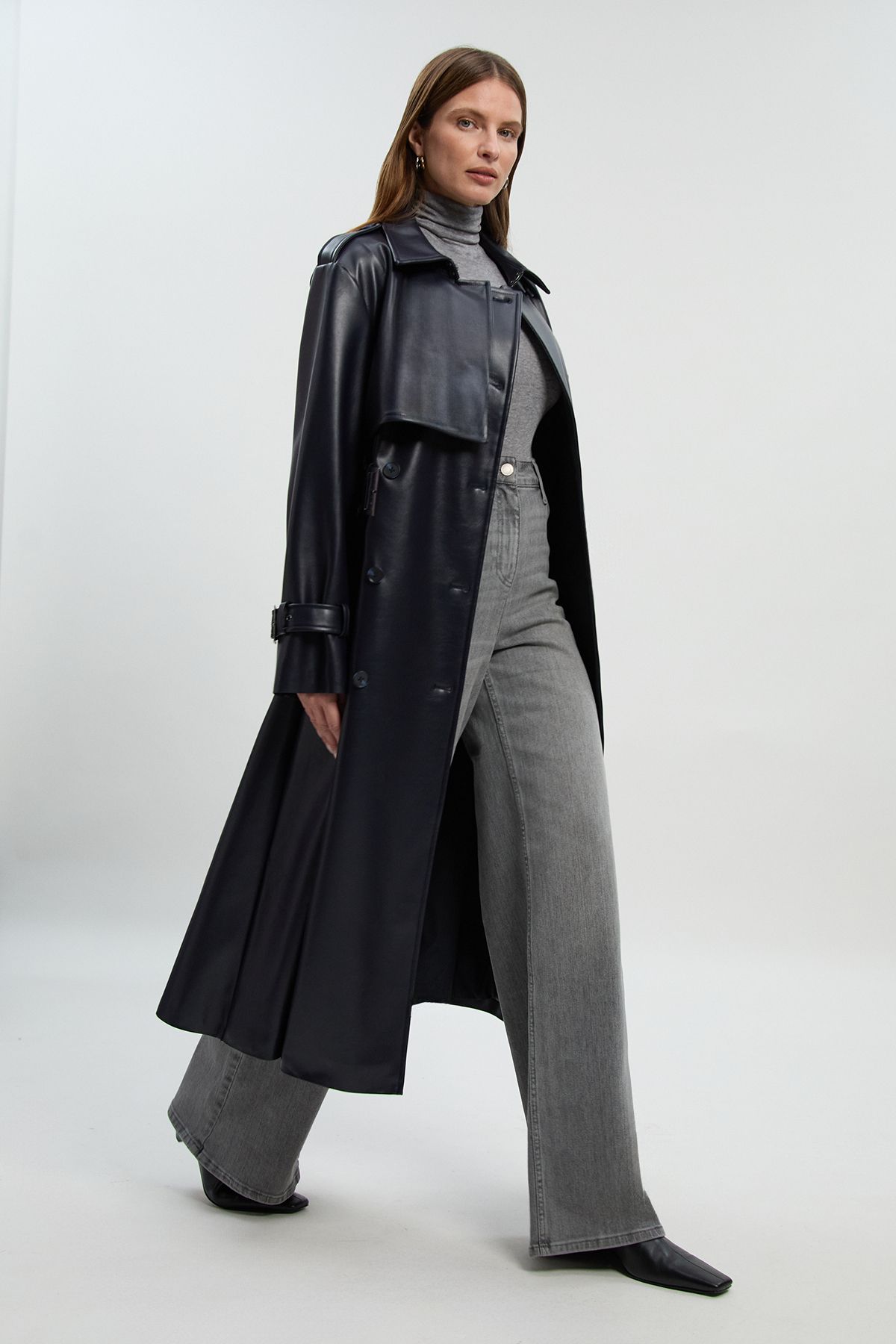 KarenMillen Faux Leather Belted Trench Coat