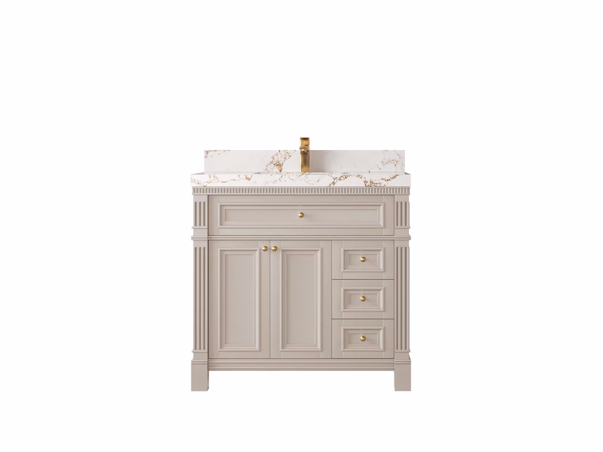 Paris 36 in W x 22 in D Center Sink Free Standing Bathroom Vanity in Fine Grain with Quartz or Marble Countertop | MODERN VANITY