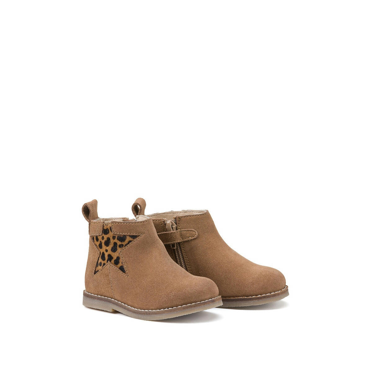 Bottines en cuir détail étoile léopard