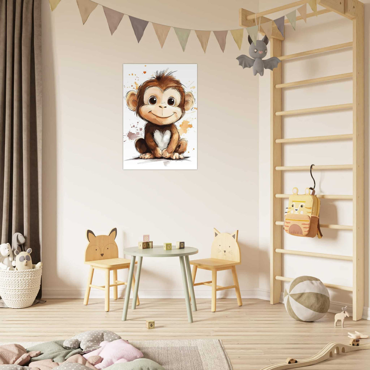 Artfulprints Poster Schattige aap  - 70x100 cm - Bruin