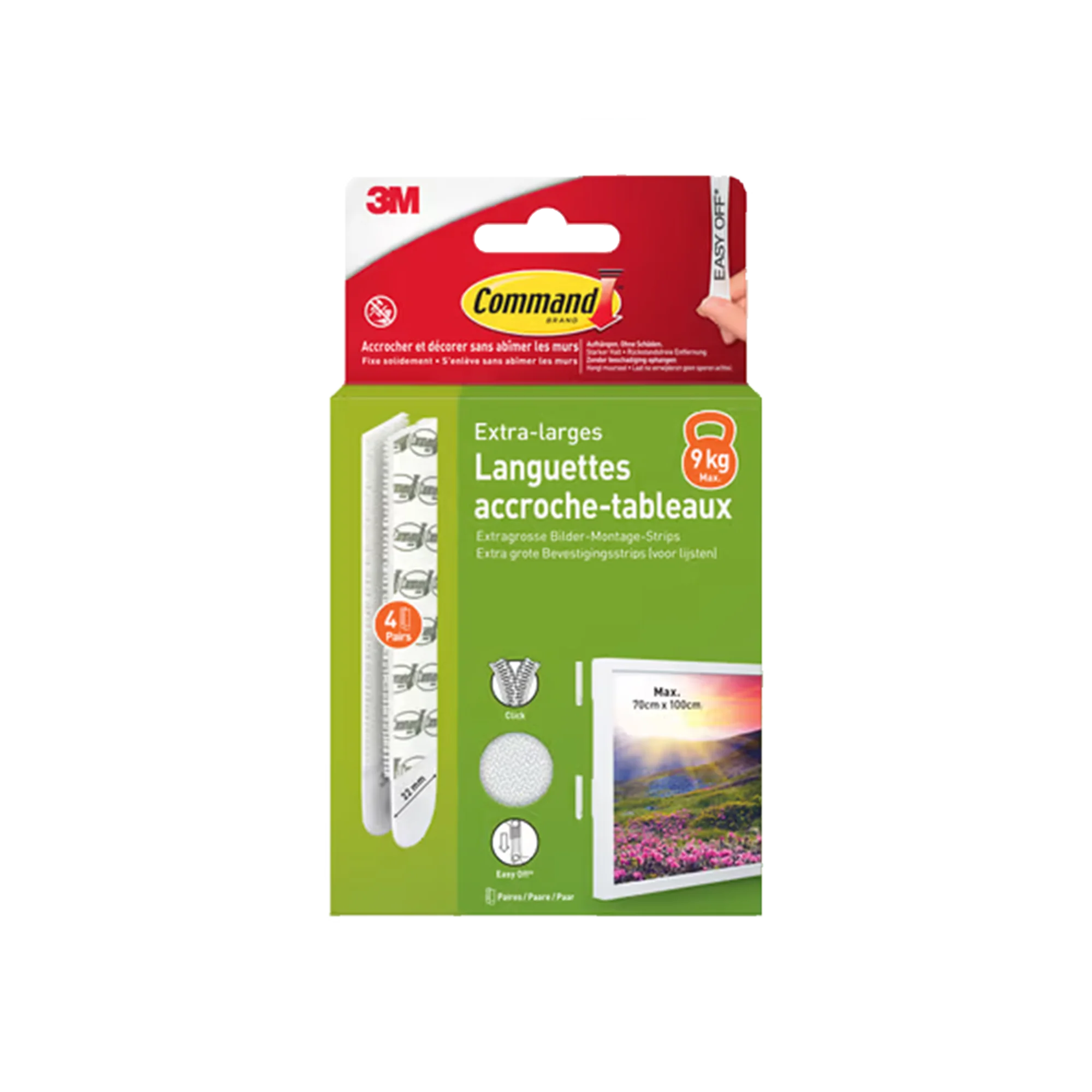 3M Fixation murale LANGUETTES TABLEAU EXTRA LARGE blanc