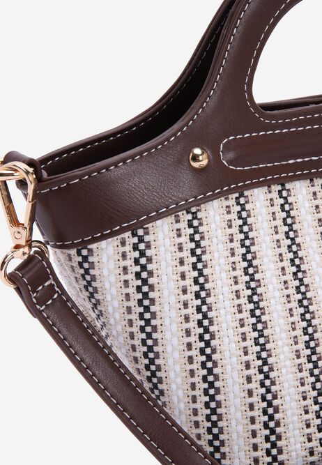 Womens Brown Stripe Woven Cross Body Bag