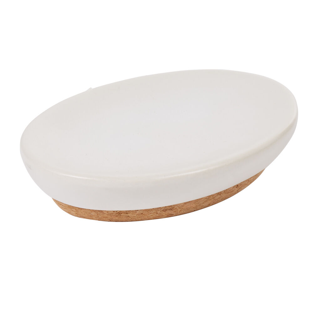 Porte savon céramique blanc avec fond liège
