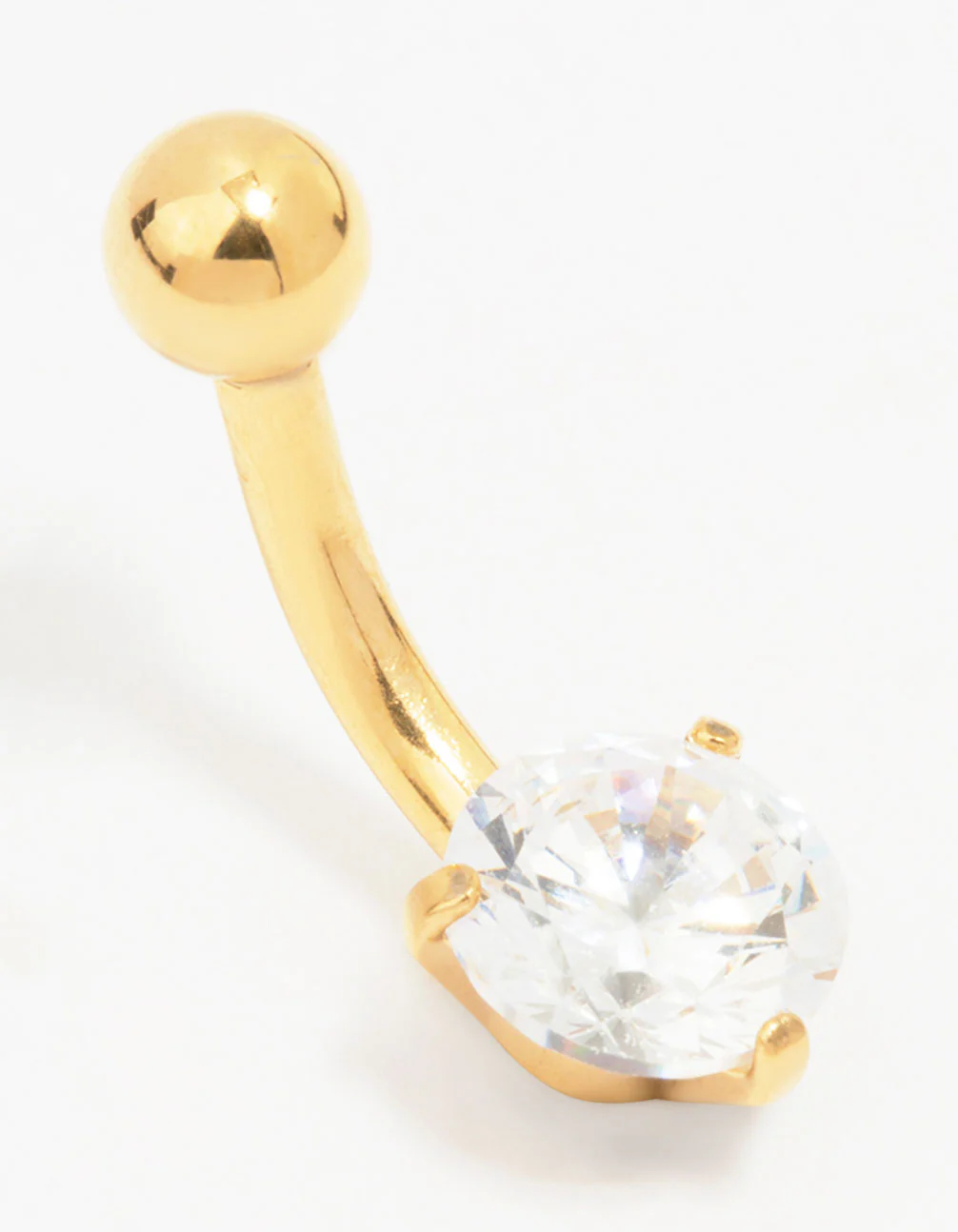 Gold Plated Surgical Steel Round Cubic Zirconia Mini Threadless Belly Bar
