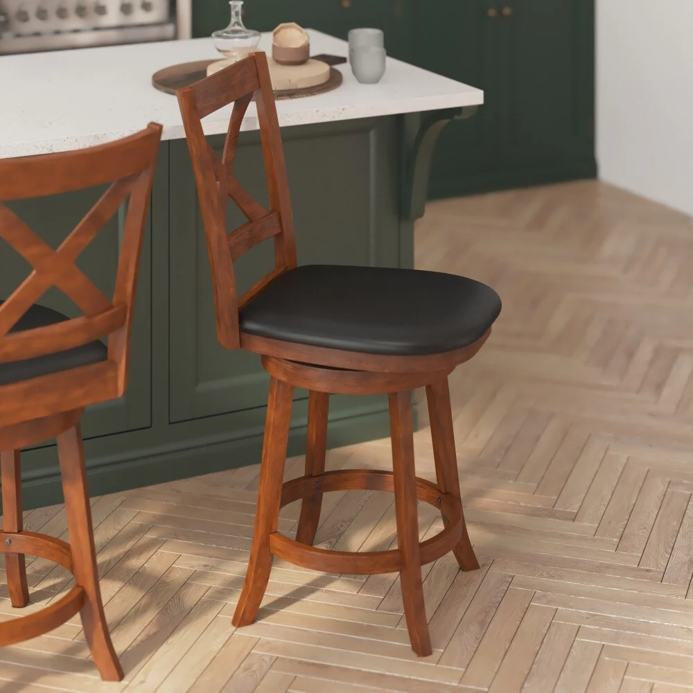 Commercial Wooden Swivel Upholstered Counter Stool