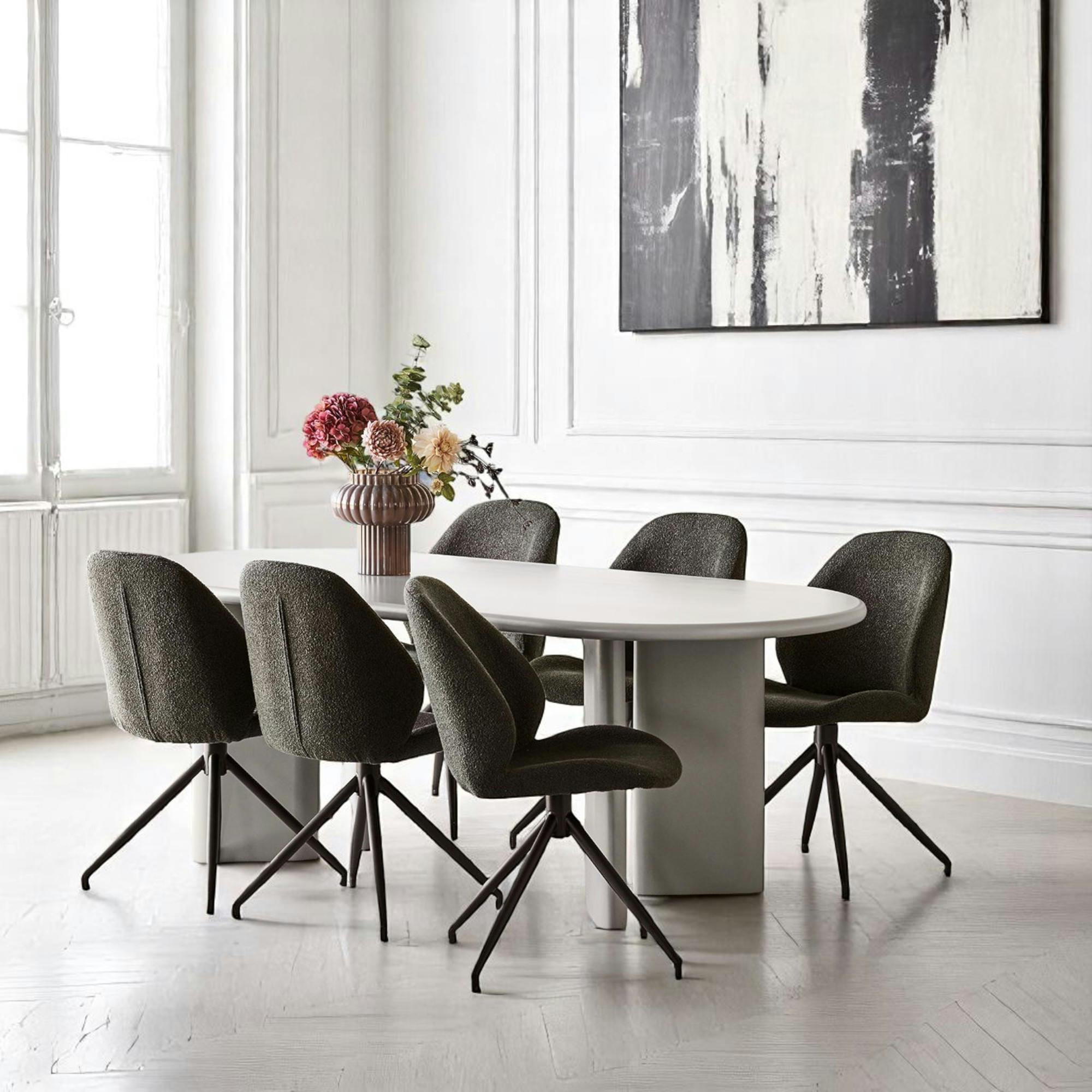 Table à manger ovale sable 220 cm - design minimaliste, pieds obliques ALBERTA