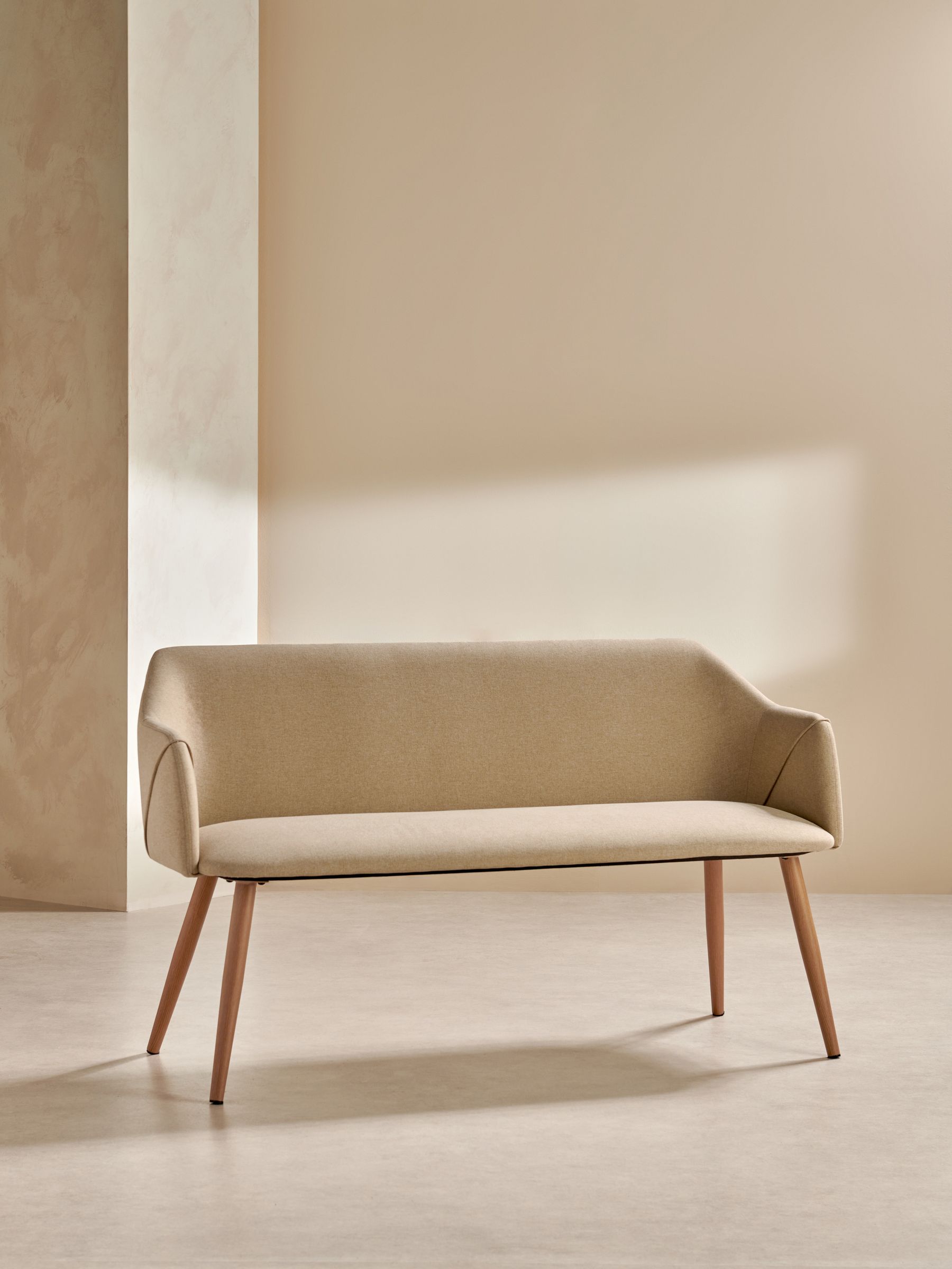 Lule Dining Bench in Ecru Marl and Oak Effect Legs