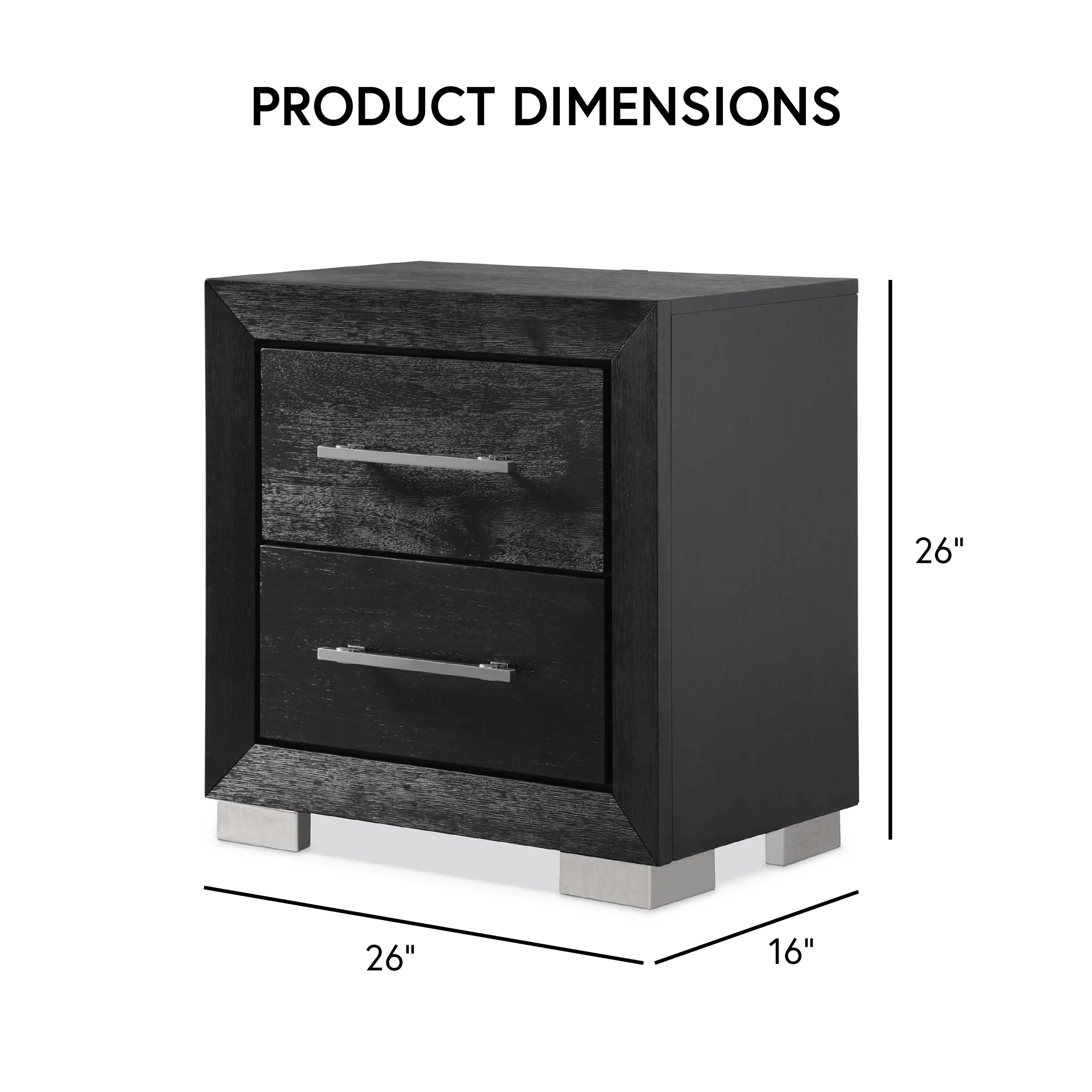 Furniture of America Alaric Modern Black Solid Wood Nightstand with 2 Drawers and USB Ports