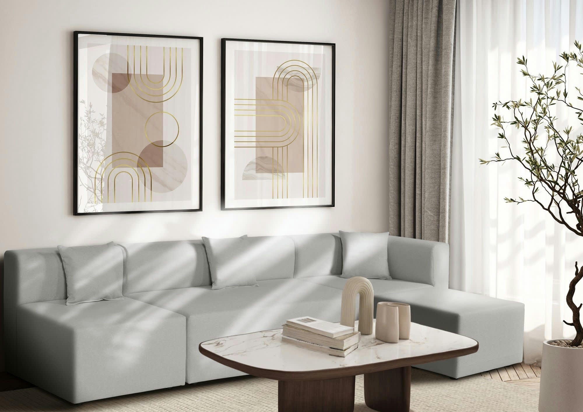 CENTAURI - Angle modulable 1 place  en tissu gris clair