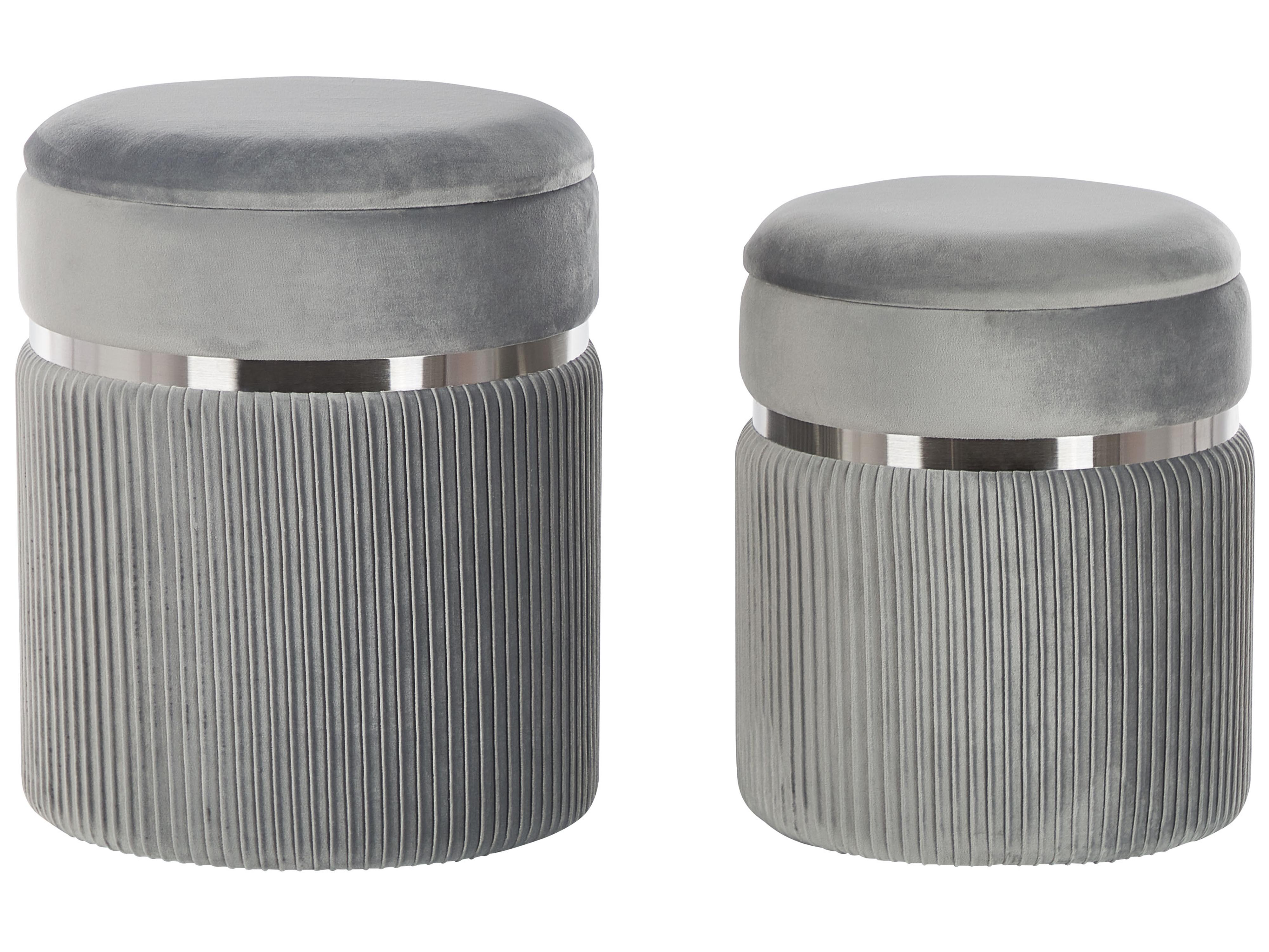Set of 2 Storage Pouffes CAMDENTON Velvet Light Grey