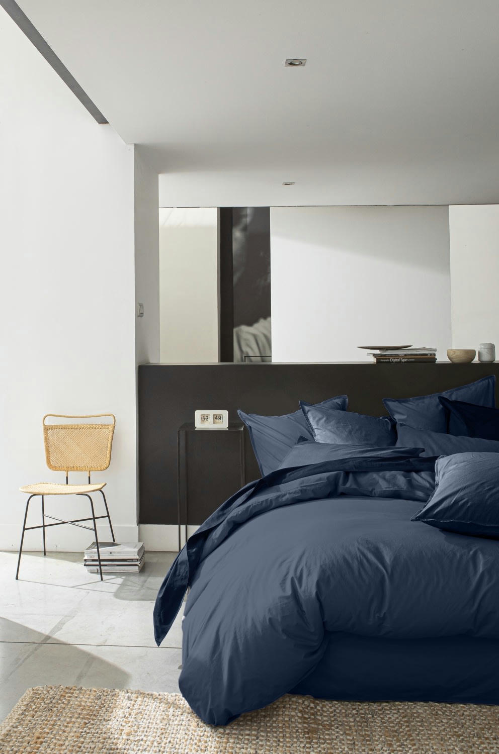 BLEU - Housse de couette percale de coton bleu 240x260 cm