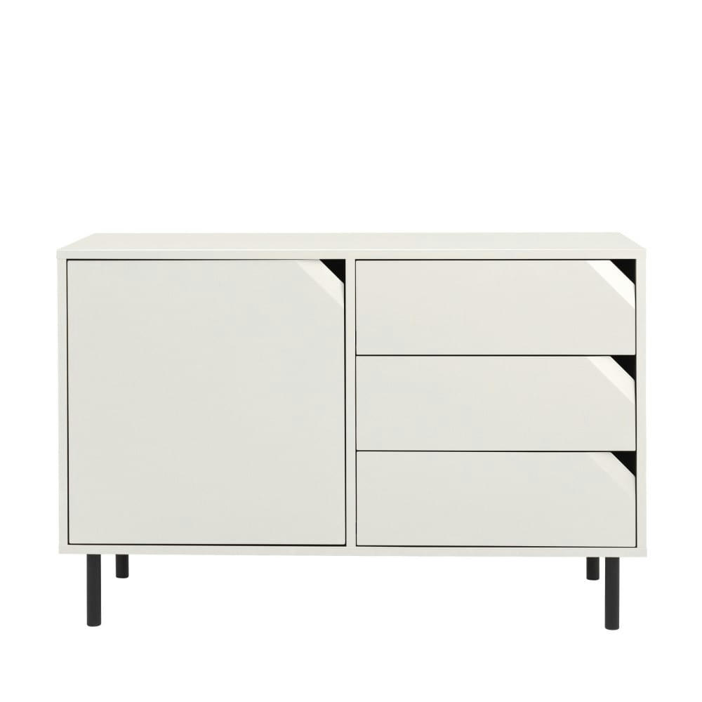 CORNER - Buffet 1 porte 3 tiroirs en bois L118cm blanc cassé