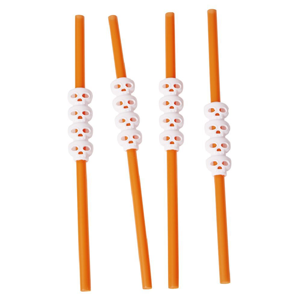 Paille plastique Halloween décor crâne x4