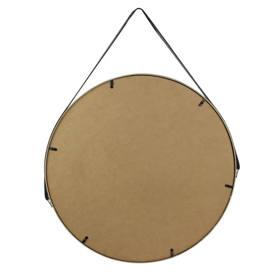 Home Deco Factory spiegel - rond - zwart - leren handvat - D50 cm