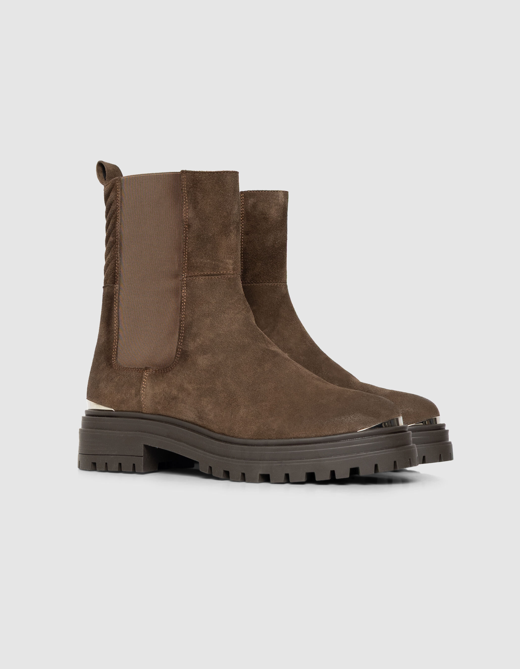 Chelsea boots marron cuir velours semelles crantées Femme