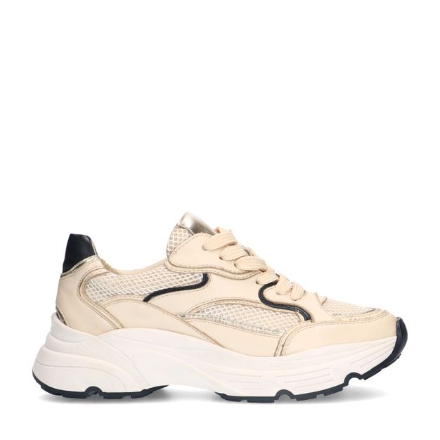 Beige leren sneakers met gouden details