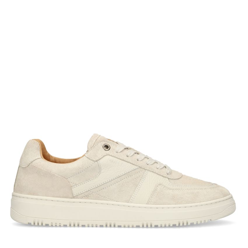 Manfield Lichtgrijze suède sneakers met leren details