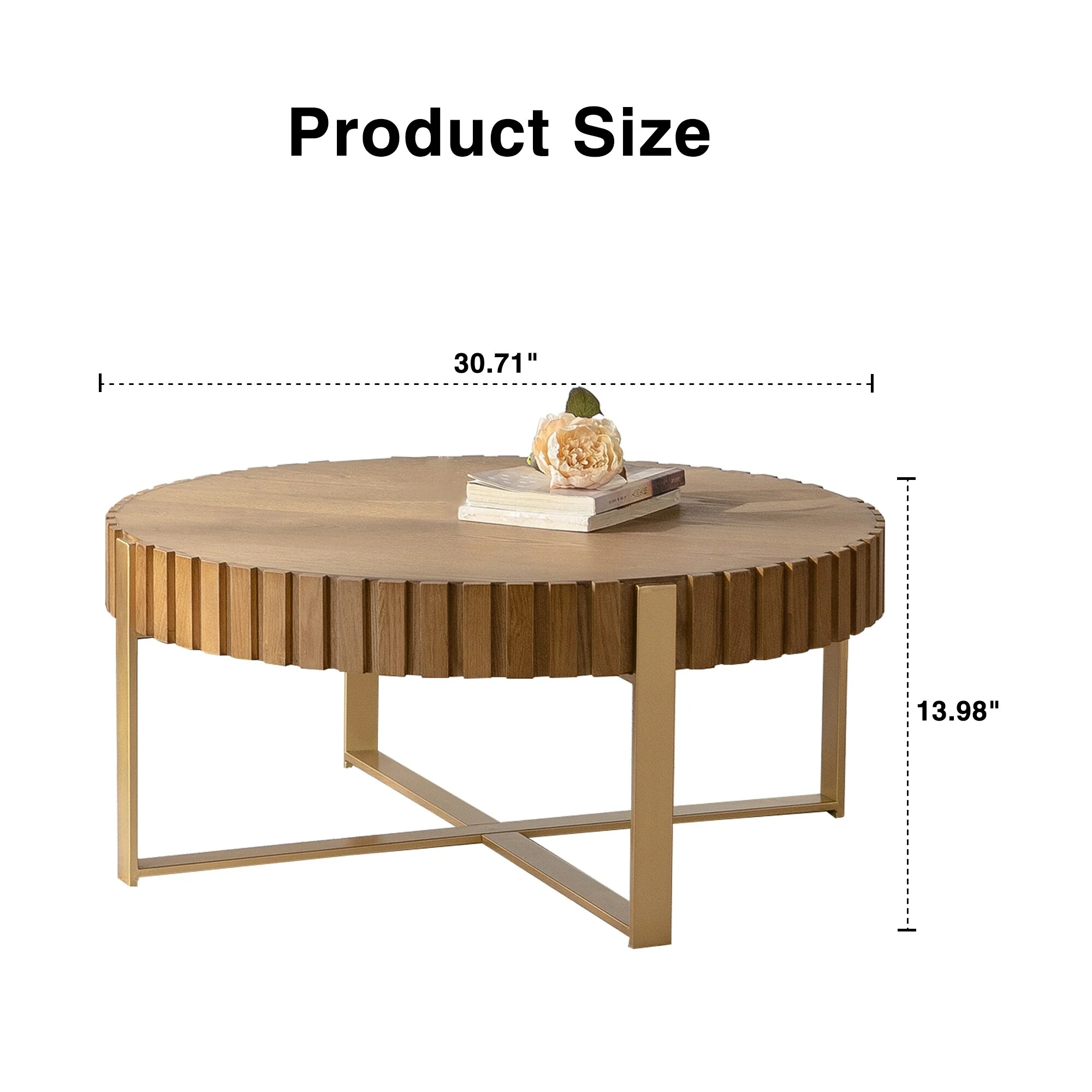 Round Two-Ply Coffee Table Handcrafted Relief Sturdy Pedestal Wooden Olive-Shaped Tea Table