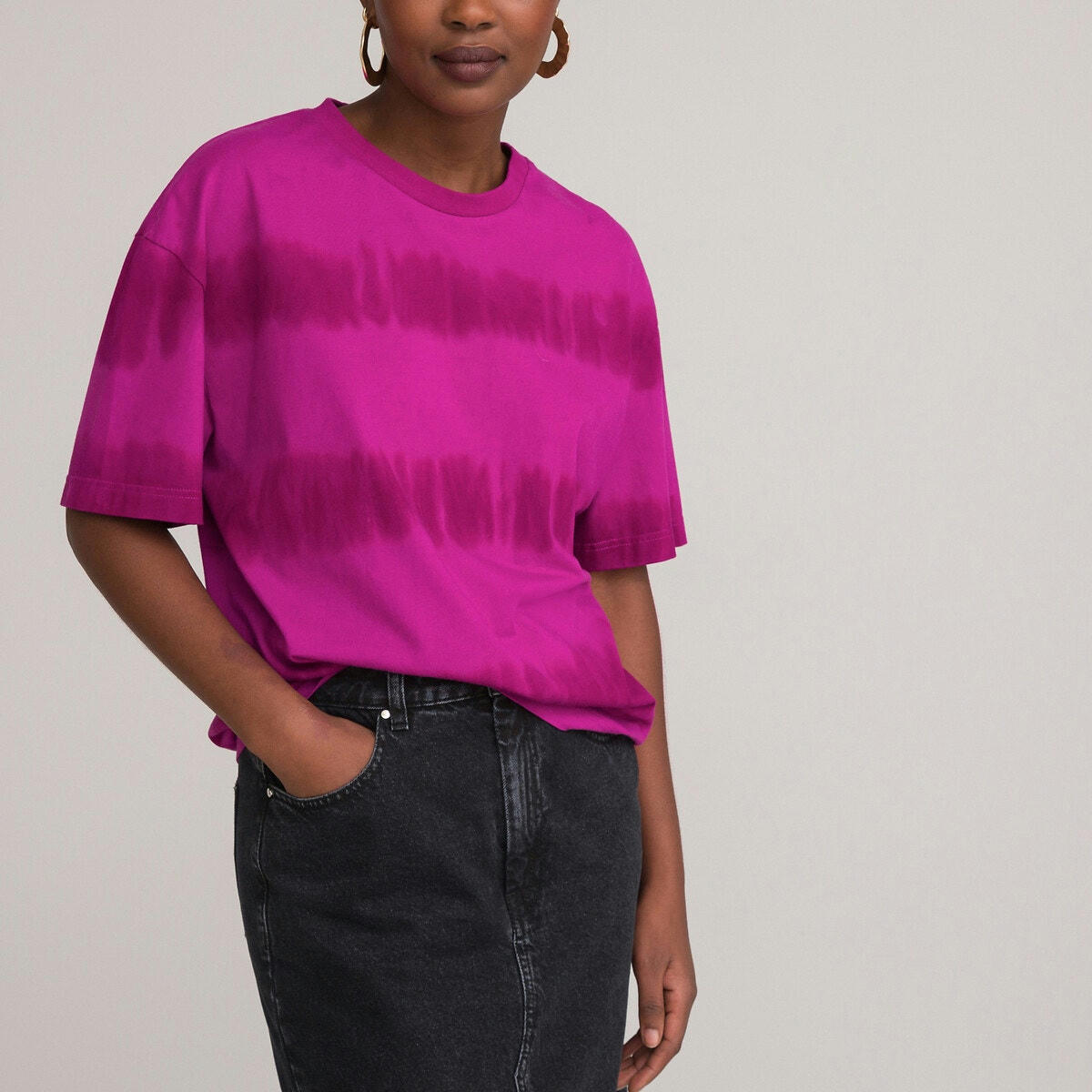 T-shirt col rond, motif tie and dye