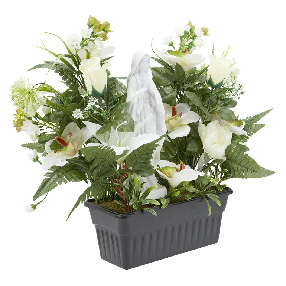 Jardinière columbarium H47 cm blanc - Fleur artificielle