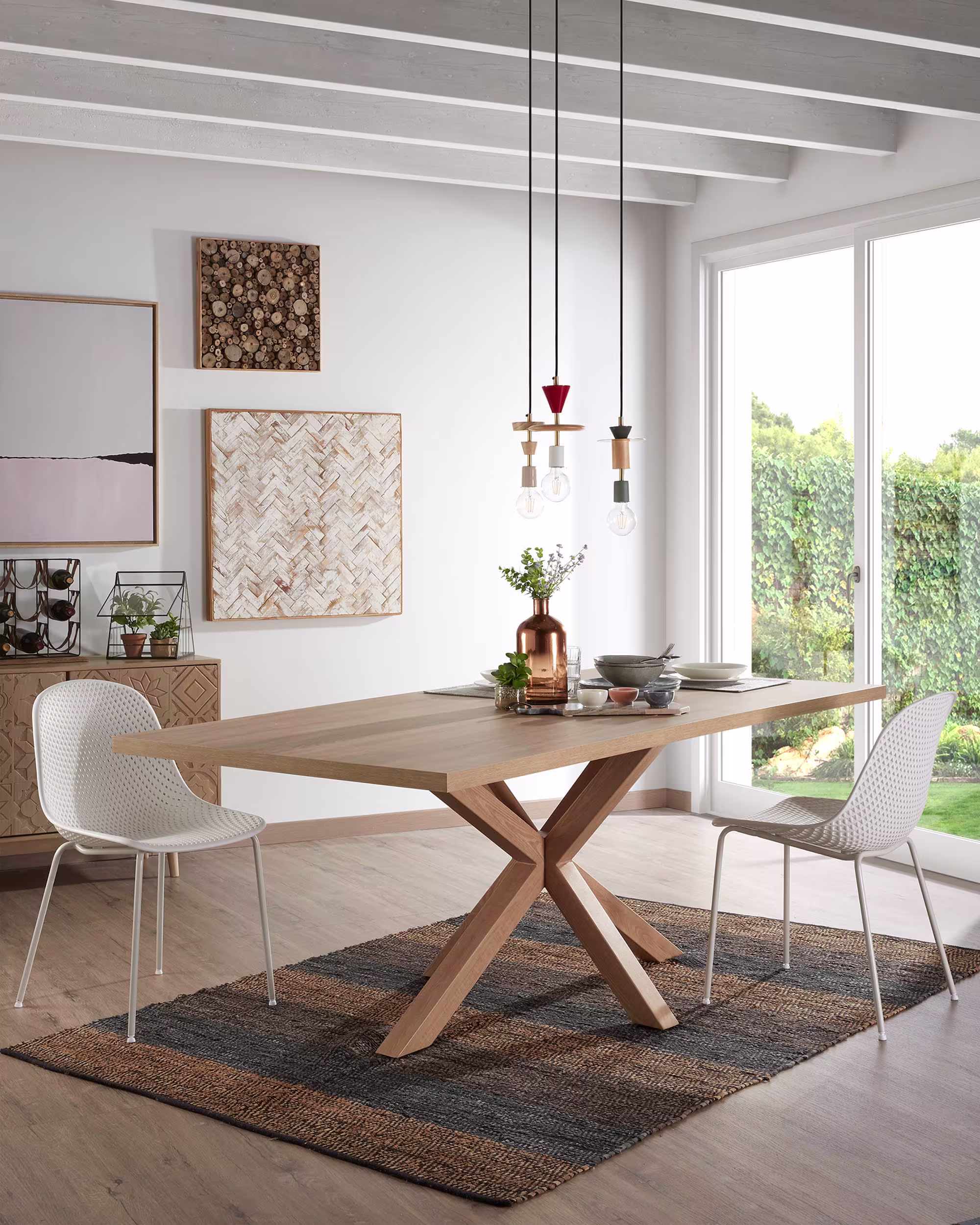 Mesa Argo 200 x 100 cm melamina acabado natural patas de acero efecto madera