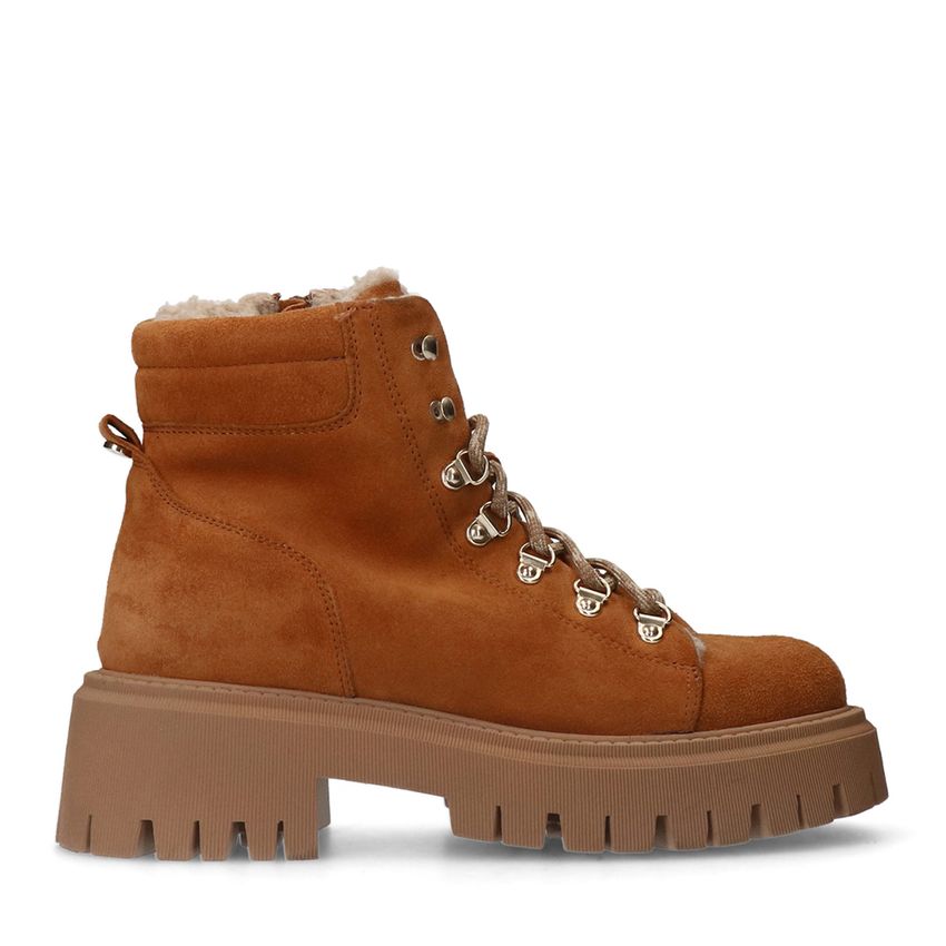 Manfield Beige suède veterlaarsjes