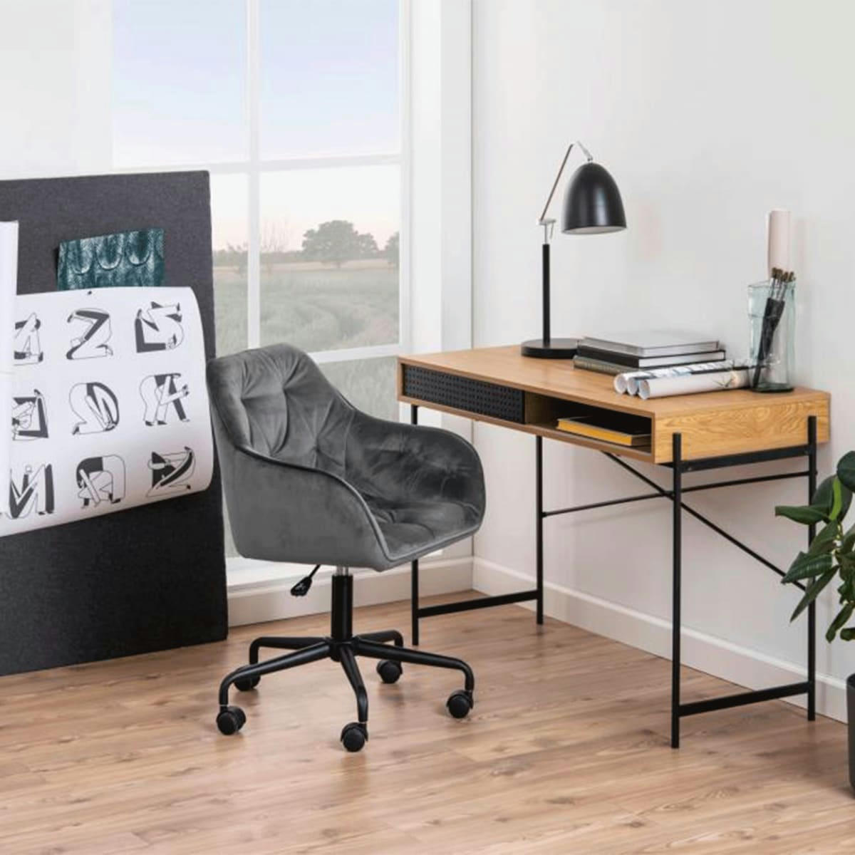 BLACK - Bureau moderne avec niche en bois et métal