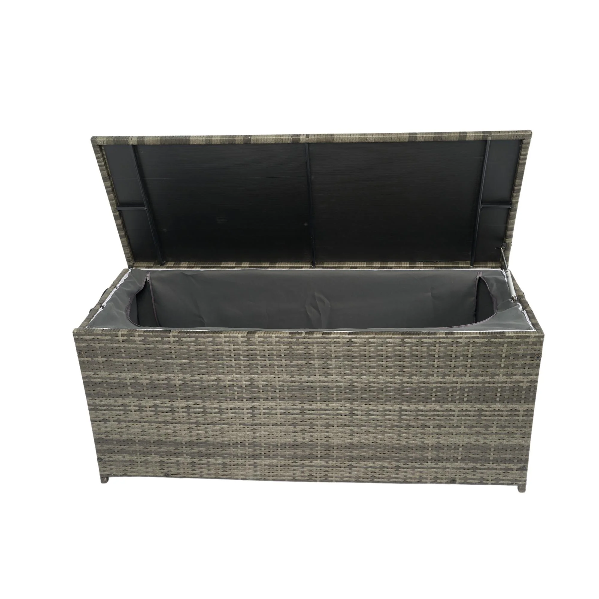 Lightweight Rattan Metal Storage Box with Lid and Removable Liner for Indoor Outdoor Patio and Pool