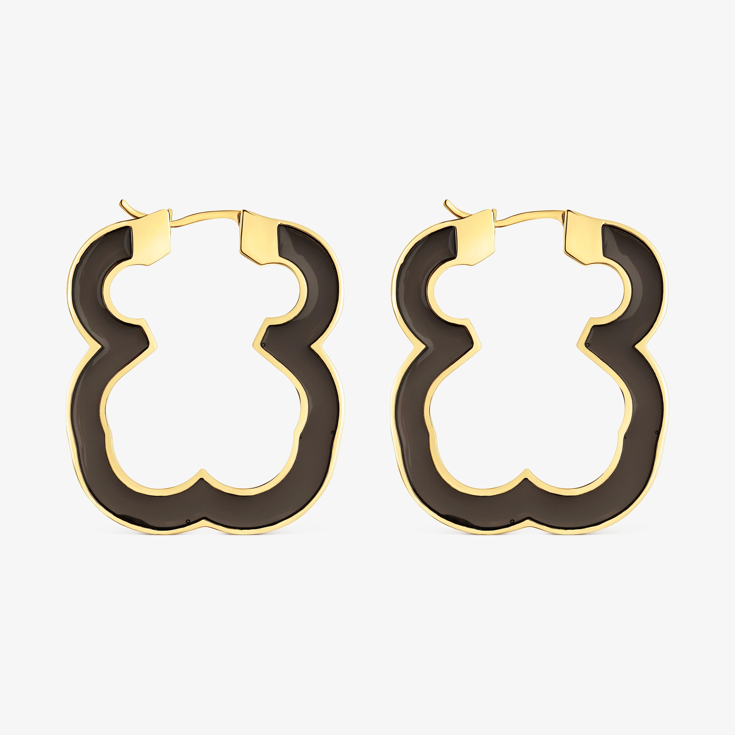 Pendientes oso de acero dorado y resina negra 33 mm Galaxy
