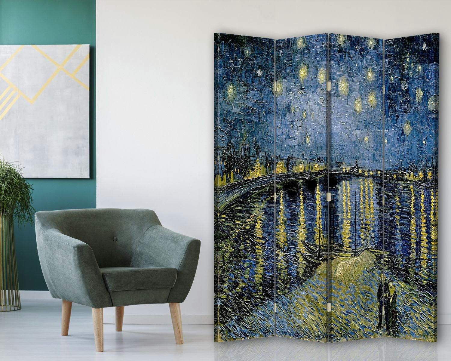 - Paravent Nuit Étoilée sur le Rhone - Van Gogh cm 145x170 (4 volets)