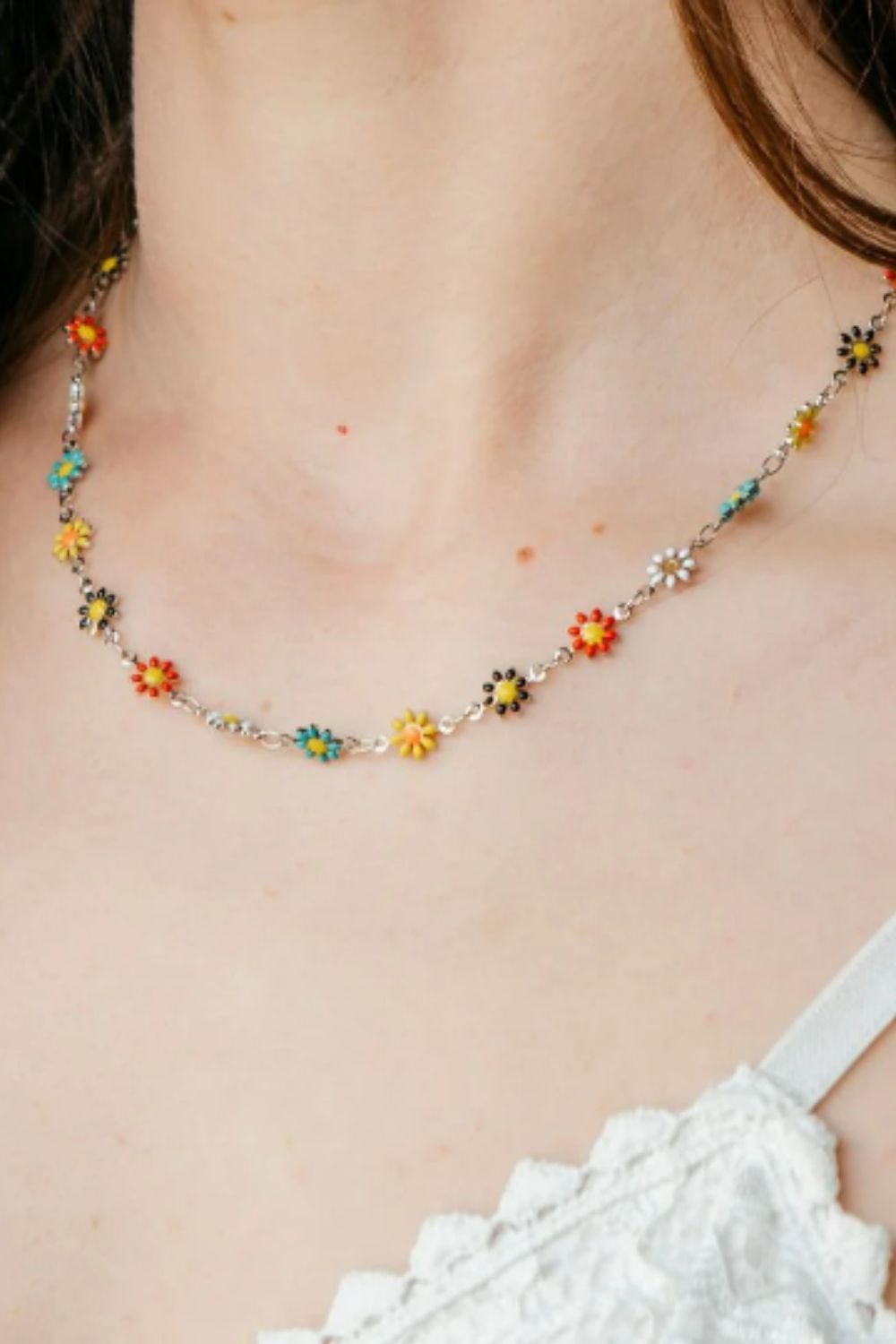 The Colourful Aura Silver Colourful Daisy Sun Flower Charms Indie Summer Boho Choker Necklace