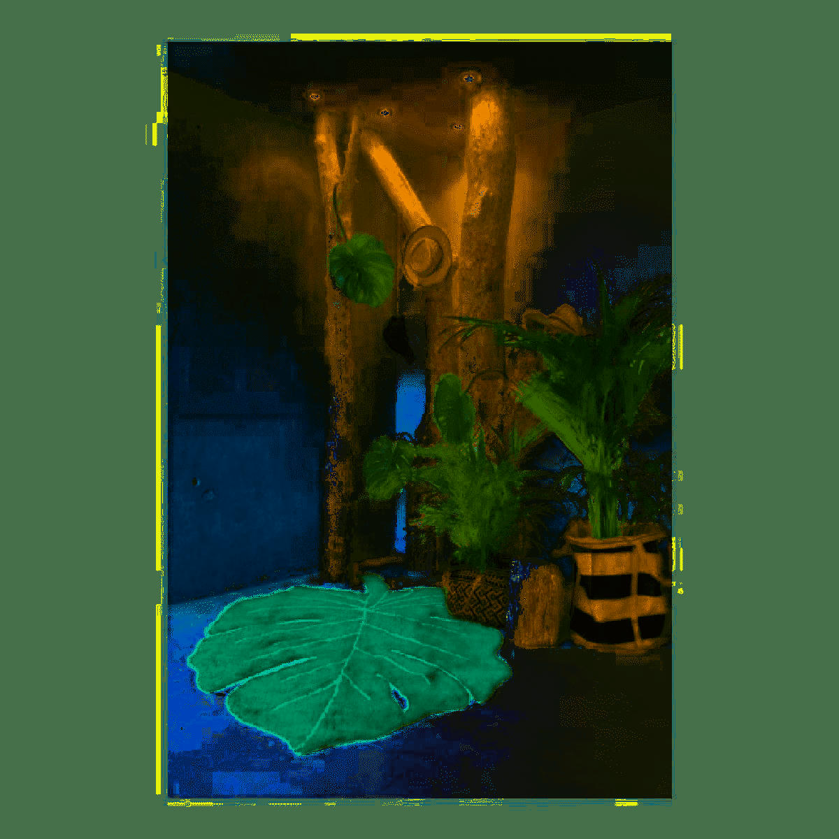 MONSTERA - Tapis coton motif feuille tropicale monstera 120x160