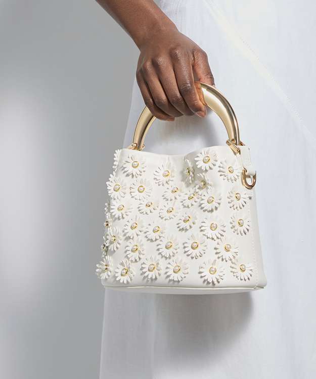 Dharla White - Gold Handle Mini Tote Bag