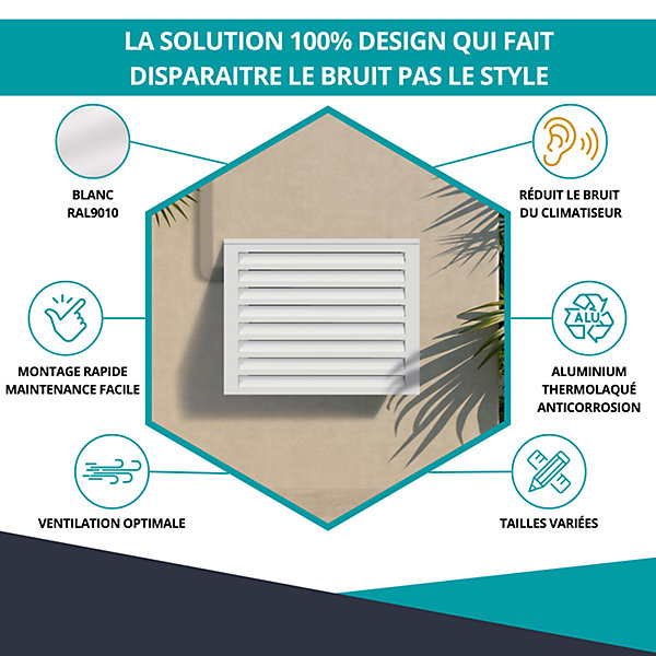 Cache climatiseur, Acoustique ATOLE en aluminium thermolaqué - Taille 1 : H. 80 x L. 100 x P. 54 cm - Blanc