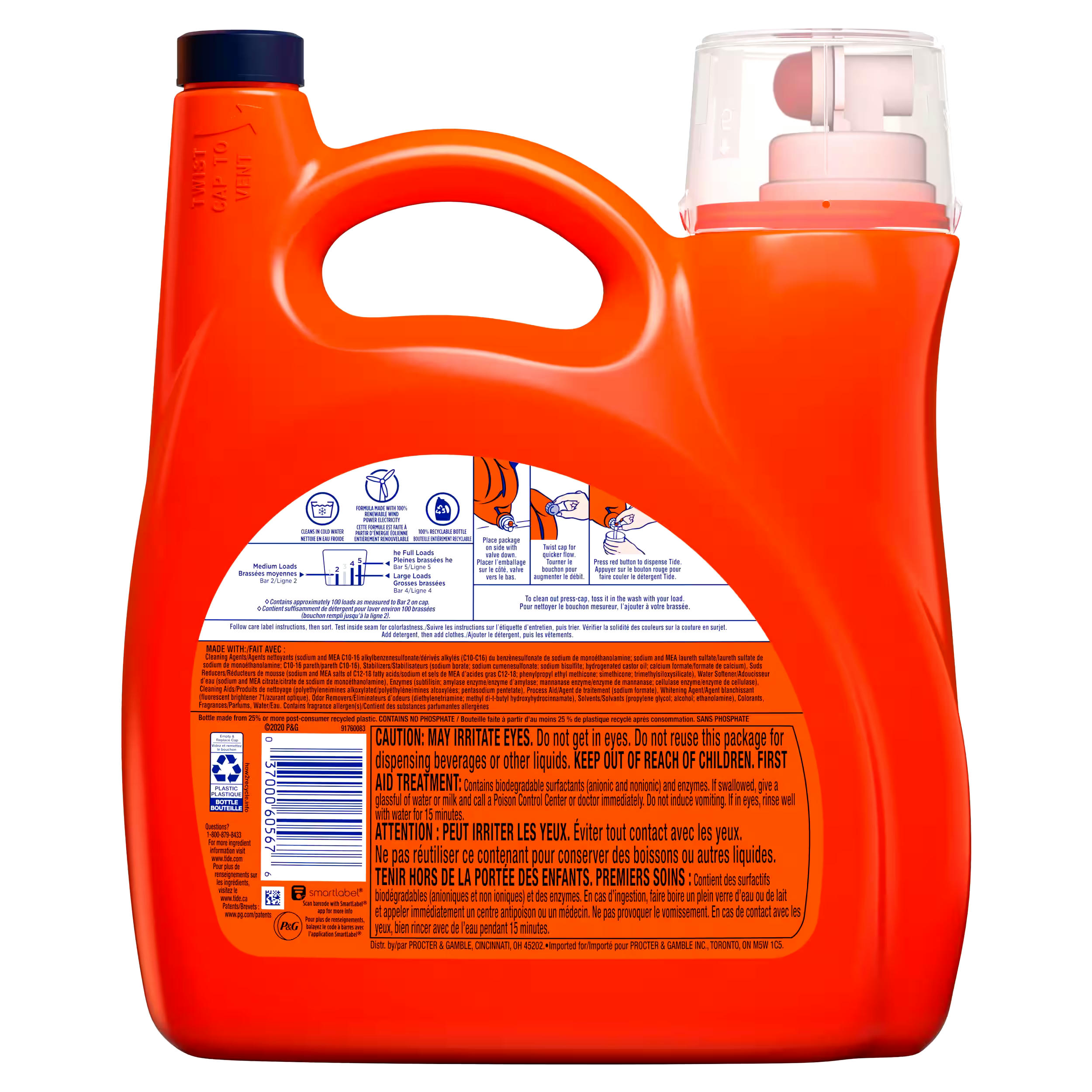 Tide Liquid Laundry Detergent with a Touch of Downy, April Fresh, 100 loads, 154 fl oz, HE Compatible